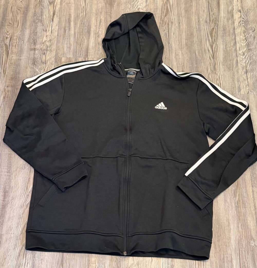 Adidas Men's XL Climawarm 3-Stripes Full Zip Fleece Hoodie Black